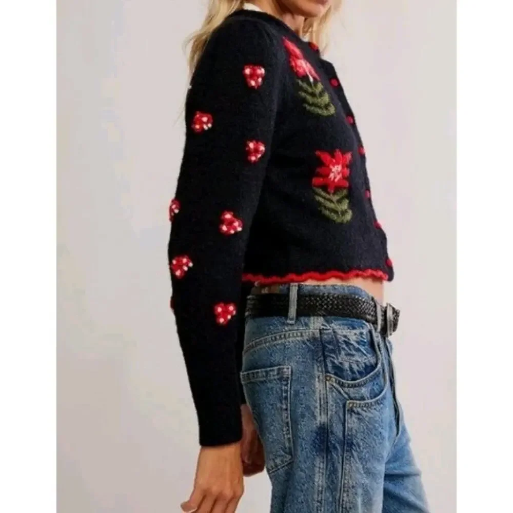 Free People Nonna Knit Cardi Midnight Bloom Combo Size Xsmall
